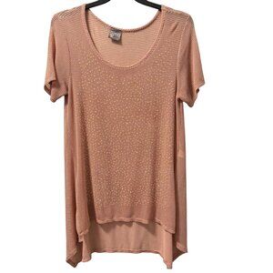 Vocal USA Tunic Sz XL Pink Short Sleeve Embellished Waffle Knit Top